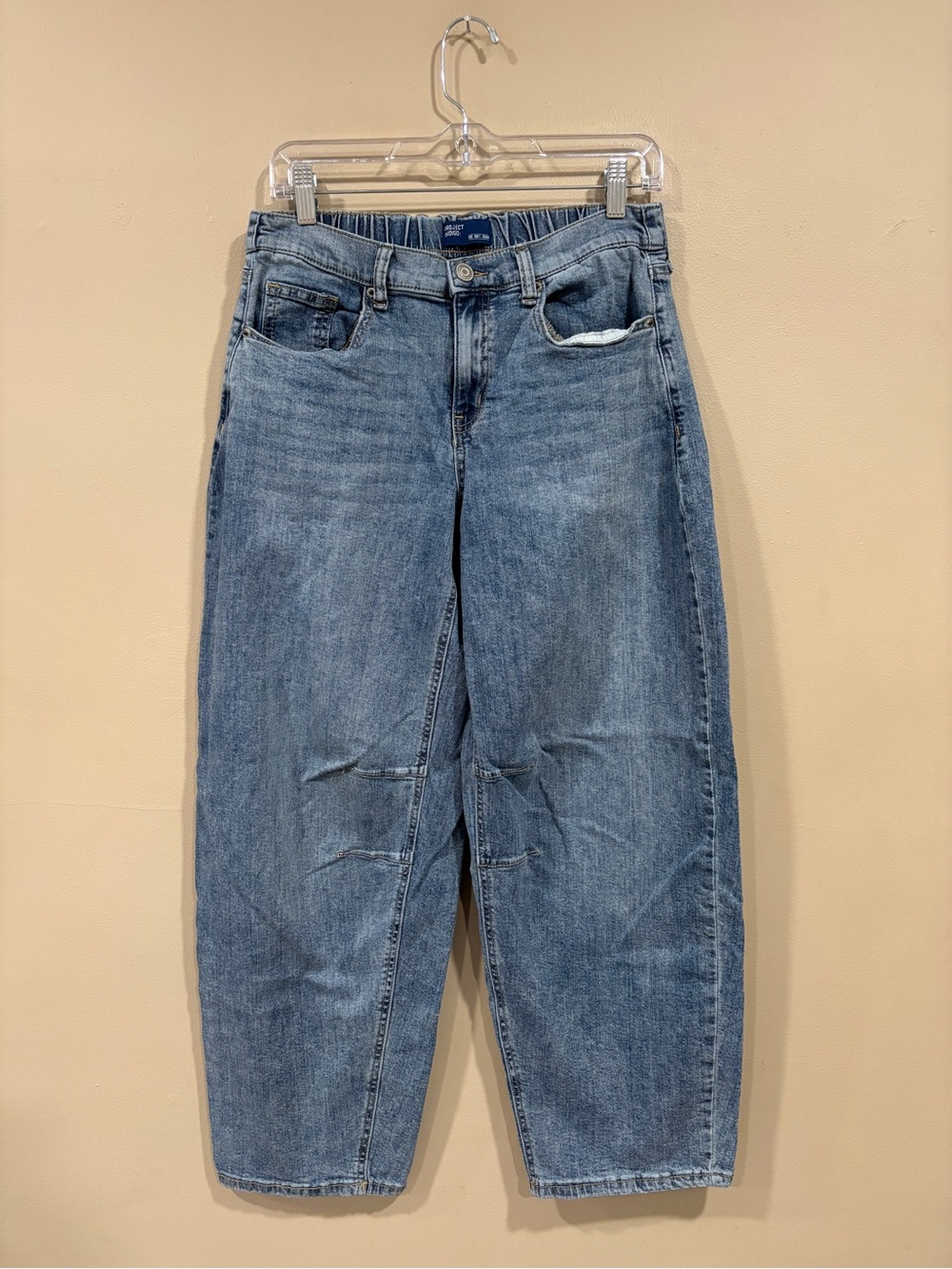 Project Indigo Women’s Back Elastic Waistband Light Wash Barrel Jeans Size M